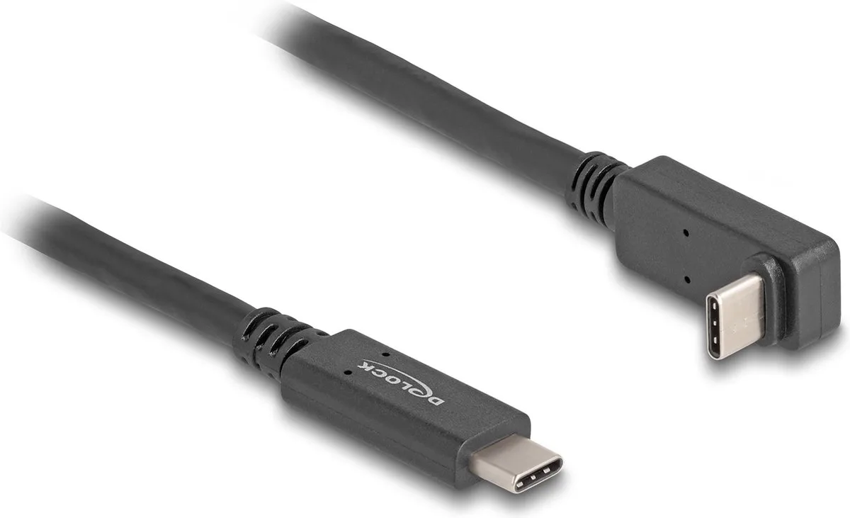 USB-C kabel | haaks (boven/beneden) | USB3.1 10 Gbps | PD 60W | 4K 60Hz | 1 meter fra Delock i Sort – produktbillede