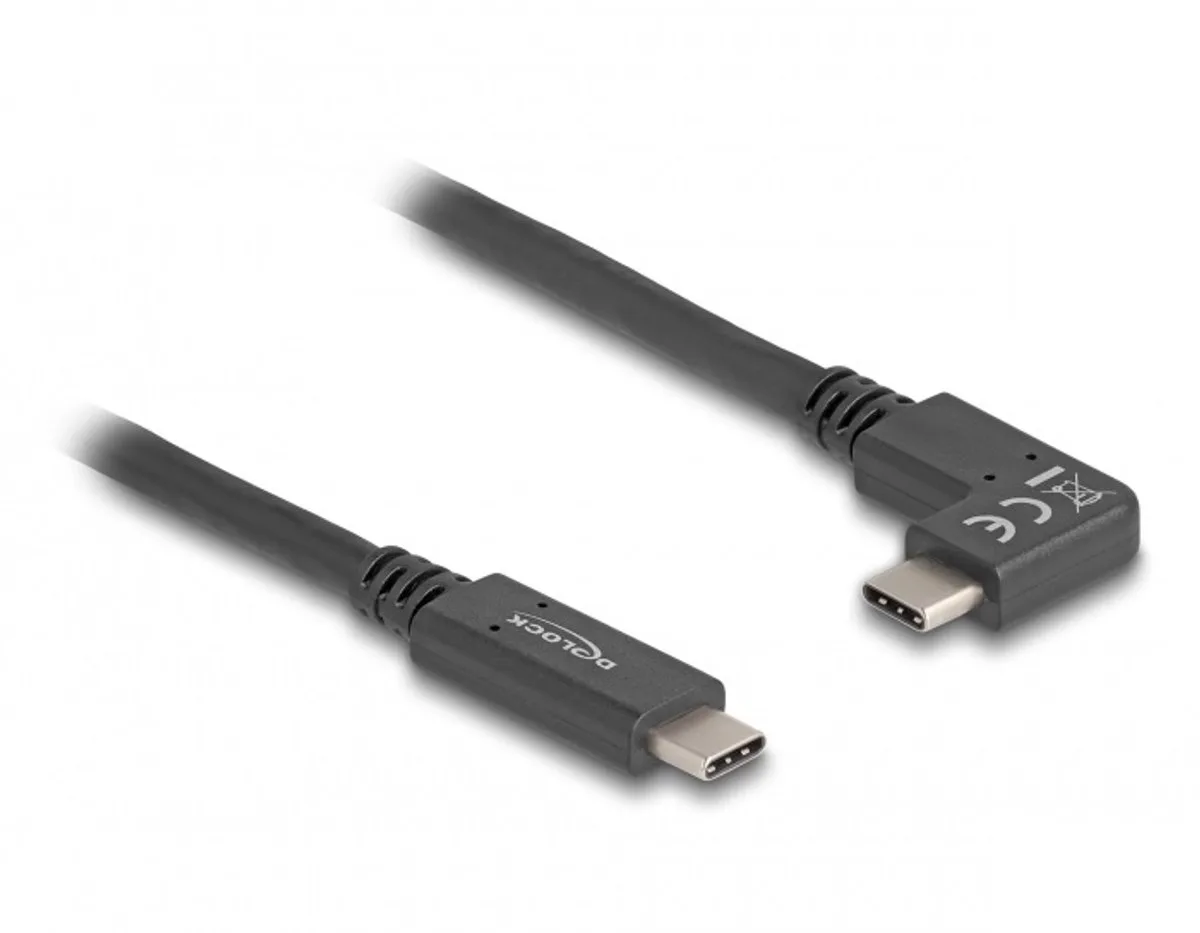 USB-C kabel | haaks (links/rechts) | USB3.1 10 Gbps | PD 60W | 4K 60Hz | 1 meter by Delock in Black – product photo