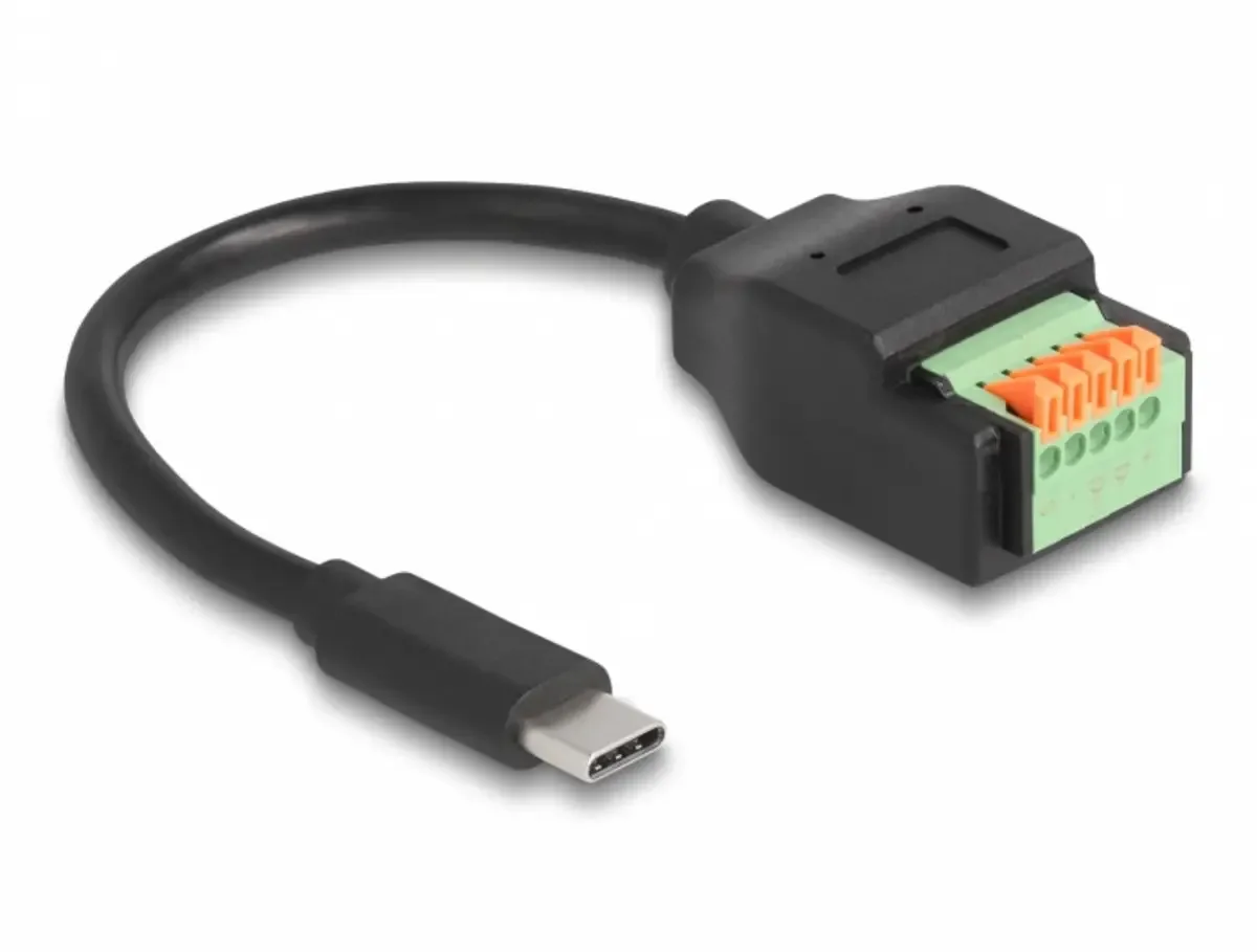 USB-C® Kabel USB 2.0 USB-C® Stecker, 5 Pin Terminalblock 0.15 m Schwarz 66066 från Delock – produktbild