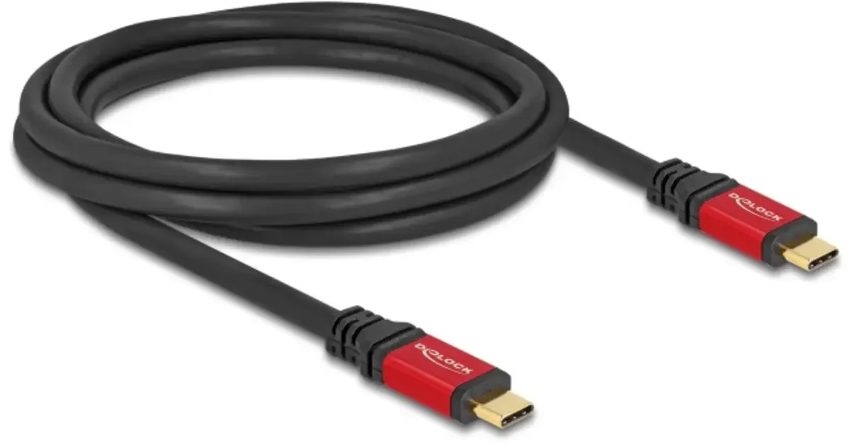 USB-C® Kabel USB 3.2 Gen1 USB-C® Stecker, USB-C® Stecker 2.00 m Schwarz, Rot Metall 80091 de Delock – photo produit