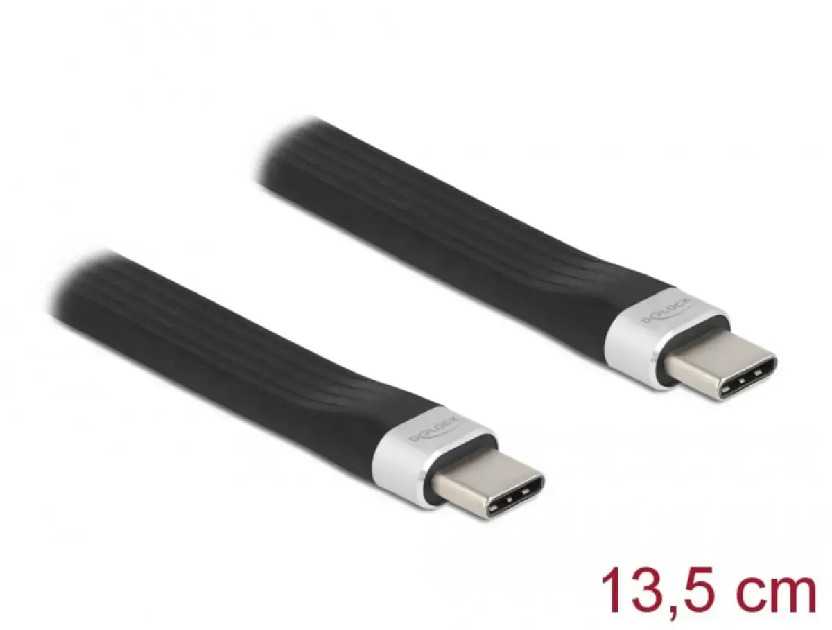 USB-C® Kabel USB 3.2 Gen2 USB-C® Stecker, USB-C® Stecker 0.14 m Schwarz flach 85770 von Delock – Produktfoto