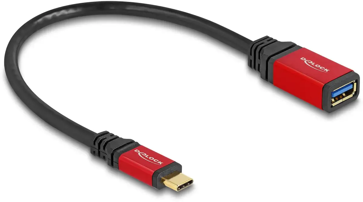 USB-C kabel USB 3.2 Gen2 USB-C® stik, USB-A-hunstik 0.15 m Sort, Rød Rund 60172 fra Delock i Sort, Rød – produktbillede