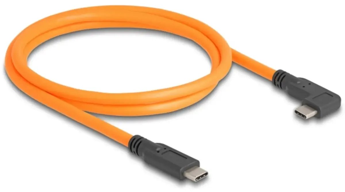 USB-C® Kabel USB-C® Stecker, USB-C® Stecker 1.00 m Orange Gewinkelter Kabelabgang 87961 fra Delock – produktbillede