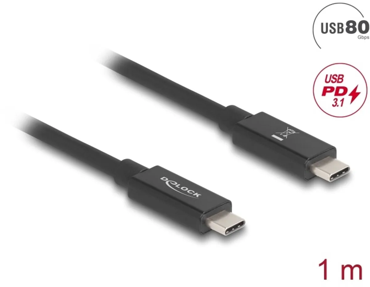 USB-C kabel | USB4 80 Gbps | PD 240W | 16K 60Hz | 1 meter de Delock en Noir – photo produit
