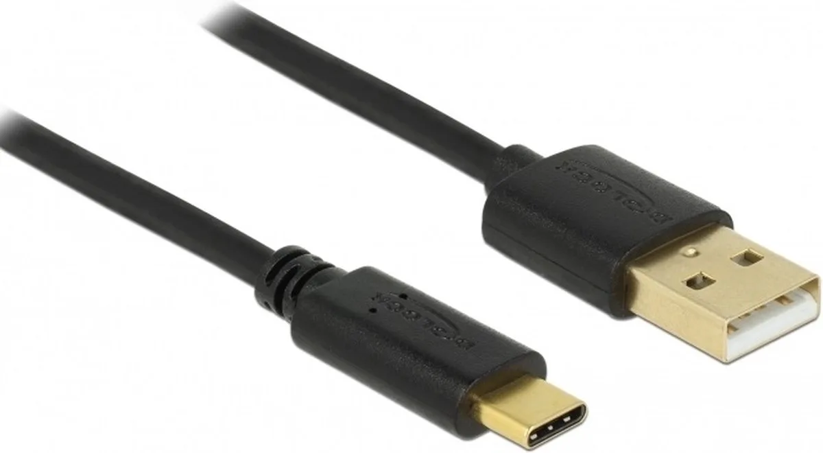 USB-C naar USB-A snellaadkabel - USB2.0 - tot 3A / 3 meter från Delock i Svart – produktbild