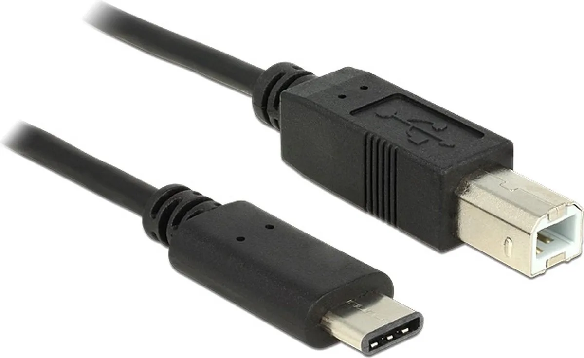 USB-C naar USB-B kabel - USB2.0 - tot 3A / 0,50 meter von Delock in Schwarz – Produktfoto