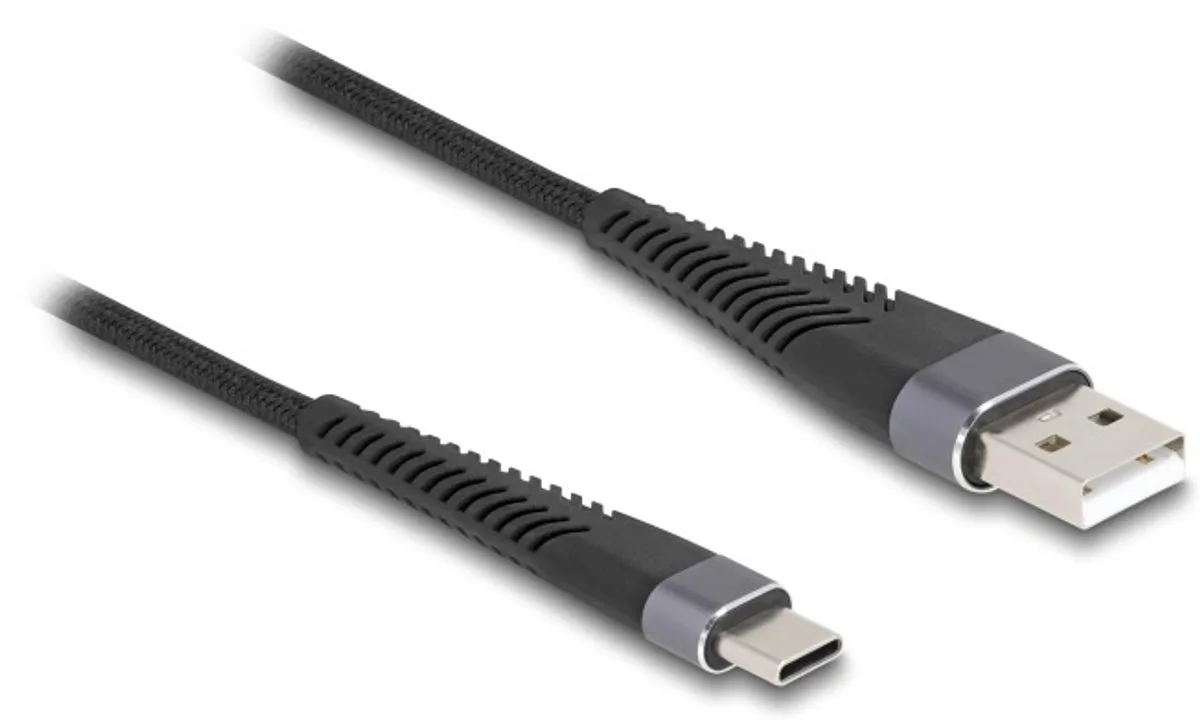 USB-C - USB-A kabel | buigbescherming | USB2.0 | QC 18W | metaal/nylon | zwart | 1 meter från Delock i Antracit, Svart – produktbild