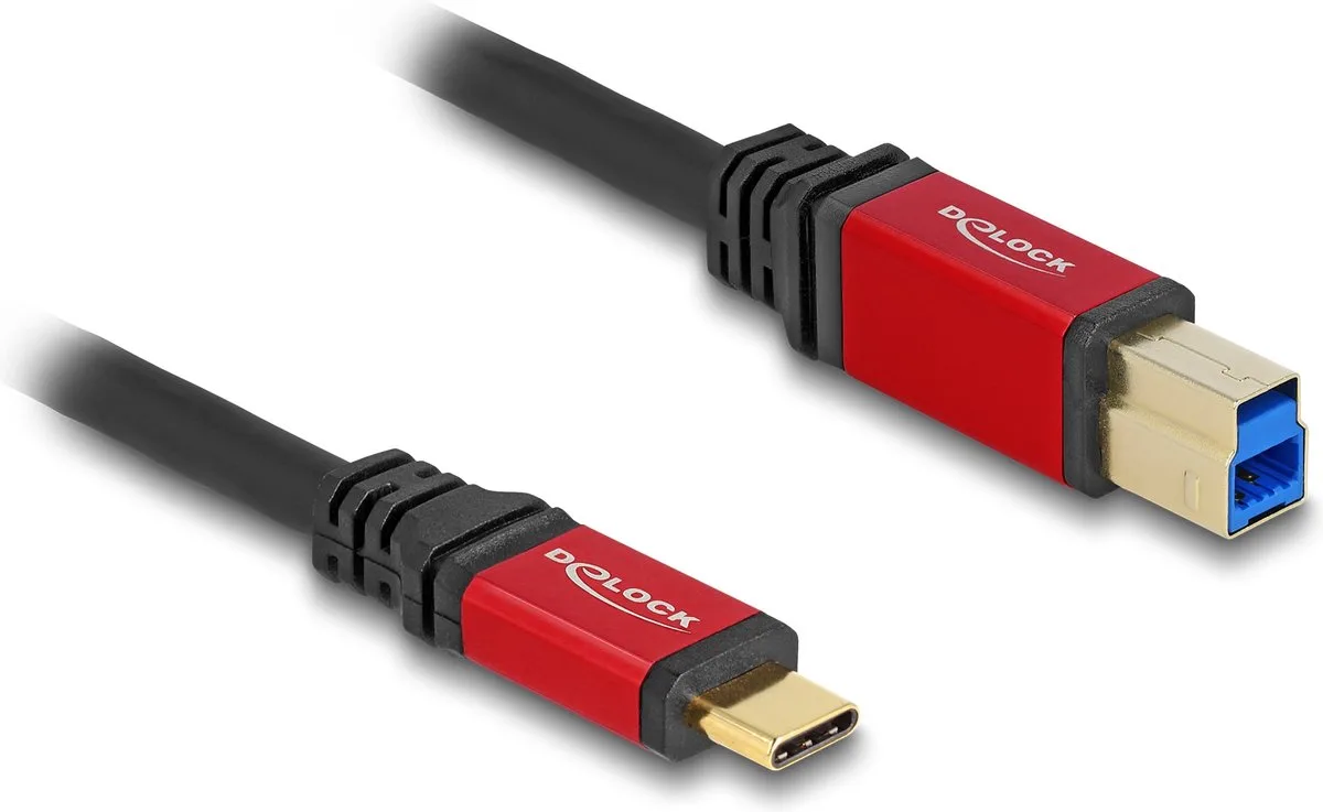 USB-C - USB-B kabel | USB3.0 5 Gbps | 10W | 2 meter by Delock in Black, Red – product photo