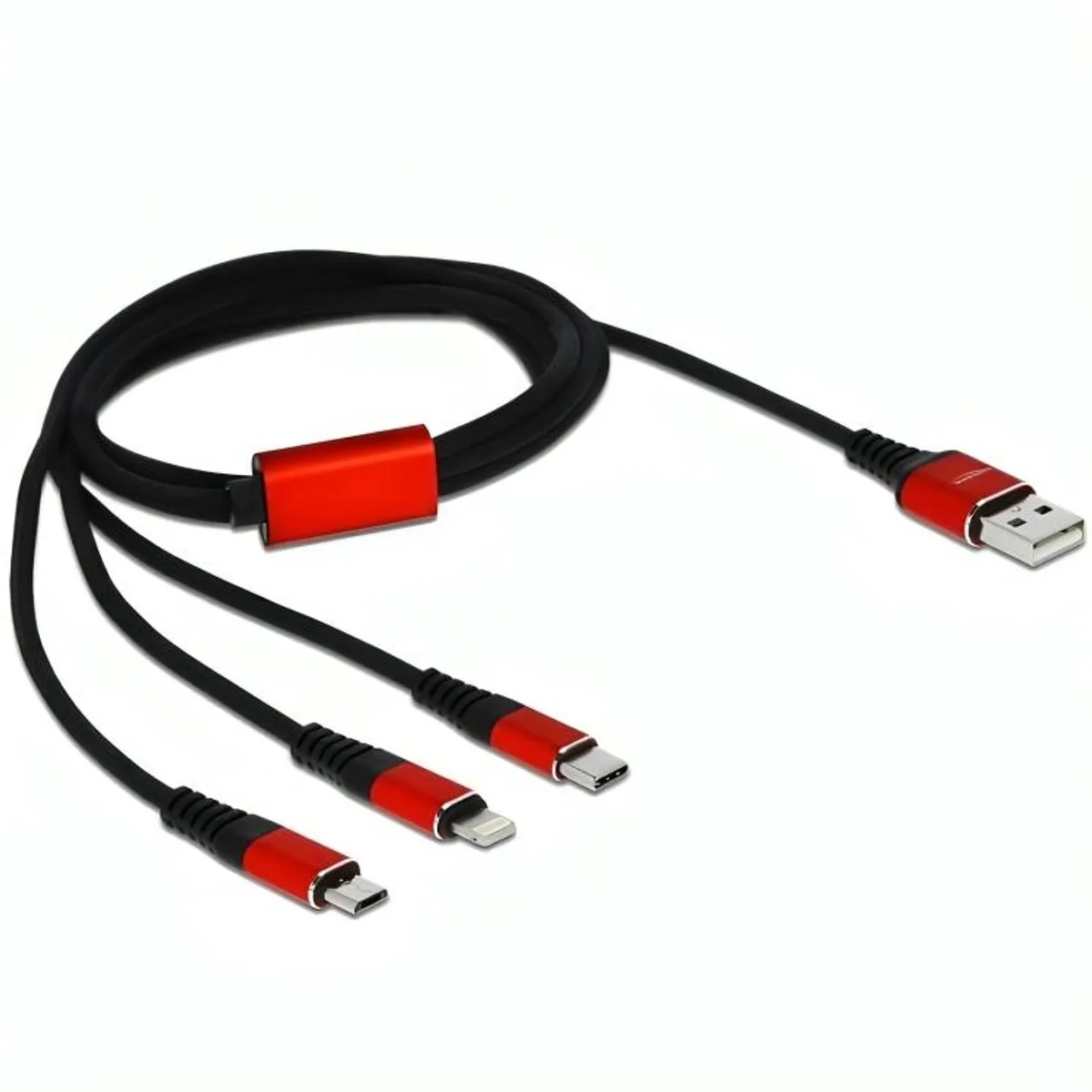 USB Charging Cable 3 in 1 Type-C to Lightning™ / Micro USB / USB Type-C™ 1 m black / red de Delock en Noir, Rouge – photo produit