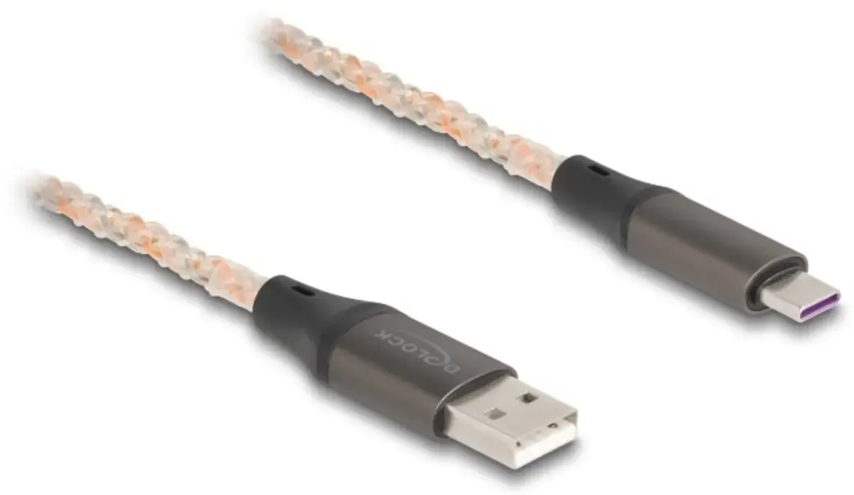 USB-Kabel USB 2.0 USB-A Stecker, USB-C® Stecker 1.00 m Transparent Rund 88164 fra Delock – produktbillede