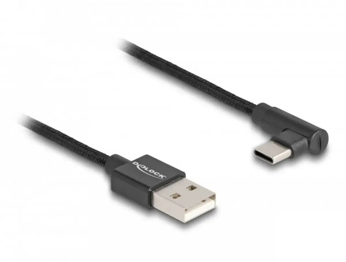 USB-Kabel USB 2.0 USB-A Stecker, USB-C® Stecker 3.00 m Schwarz Textil-Mantel 80033 von Delock – Produktfoto
