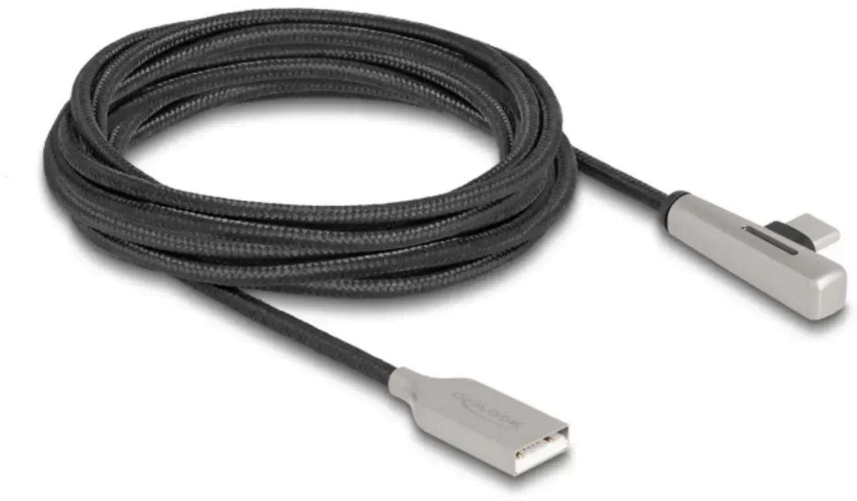 USB-Kabel USB 2.0 USB-A Stecker, USB-C® Stecker 3.00 m Schwarz, Silber 80768 fra Delock – produktbillede