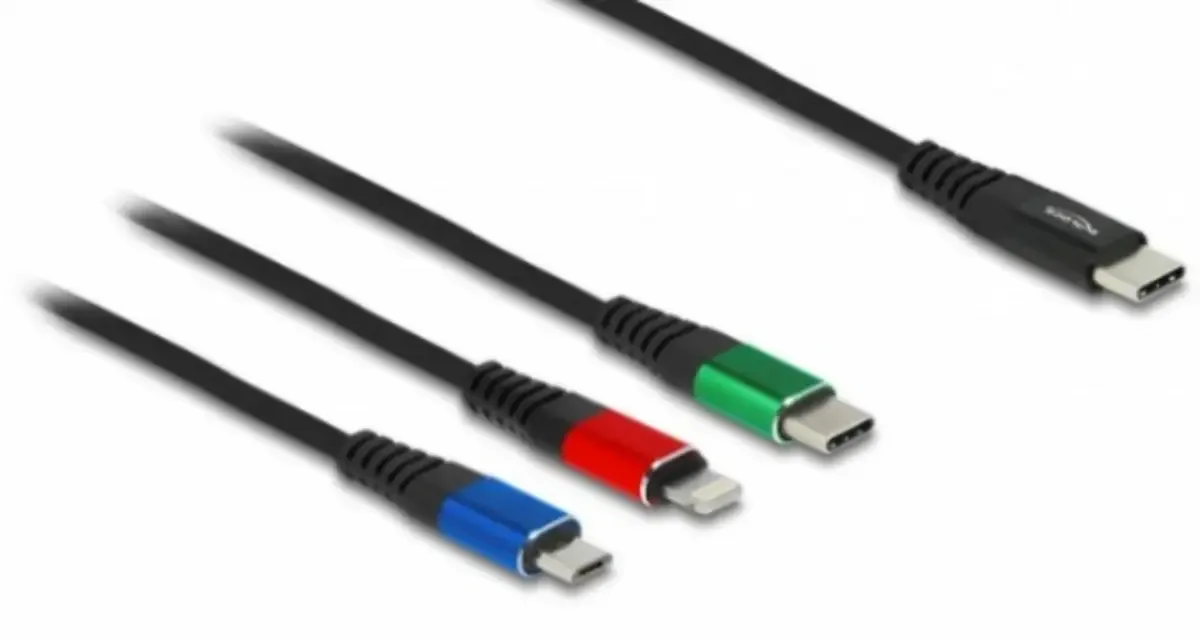 USB-Kabel USB 2.0 USB-A Stecker, USB-C® Stecker, Apple Lightning Stecker, Apple Lightning Stecker 0.30 m Schwarz 87881 de Delock – photo produit