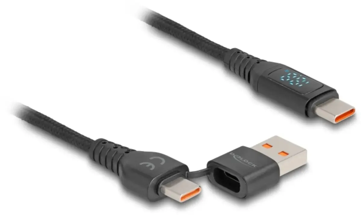 USB-kabel USB 2.0 USB-A-stekker, USB-C-stekker, USB-C-stekker 1.20 m zwart 88137 van Delock – productfoto