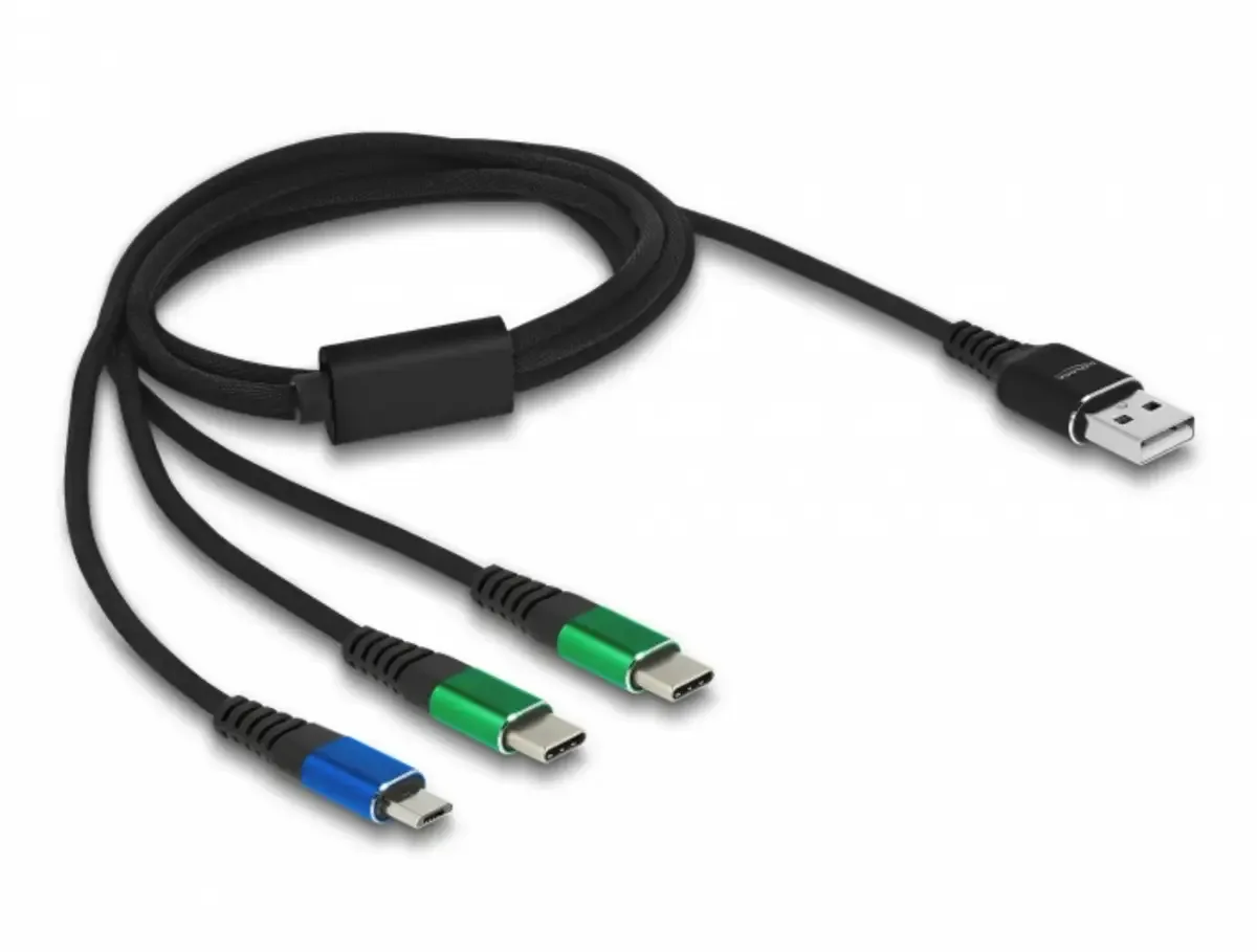 USB-Kabel USB 2.0 USB-A Stecker, USB-C® Stecker, USB-C® Stecker, USB-Micro-B Stecker 1.00 m Schwarz 87882 från Delock – produktbild