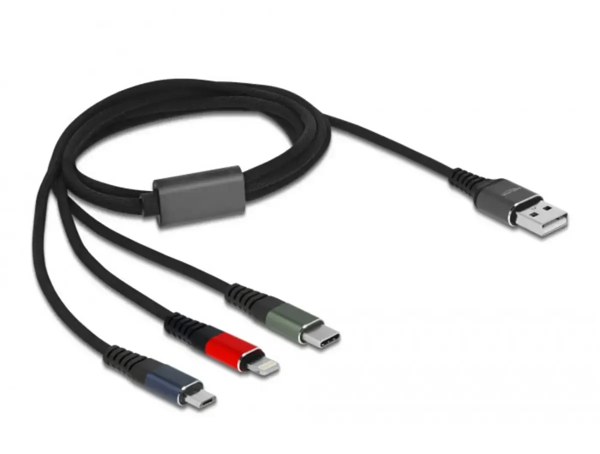 USB-Kabel USB 2.0 USB-A Stecker, USB-Micro-B Stecker, Apple Lightning Stecker, USB-C® 1.00 m Grün 87277 fra Delock – produktbillede