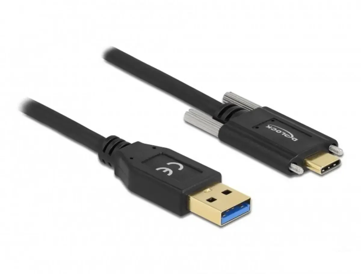 USB-Kabel USB 3.2 Gen2 USB-A Stecker, USB-C® Stecker 2.00 m Schwarz mit Gewinde 84019 fra Delock – produktbillede