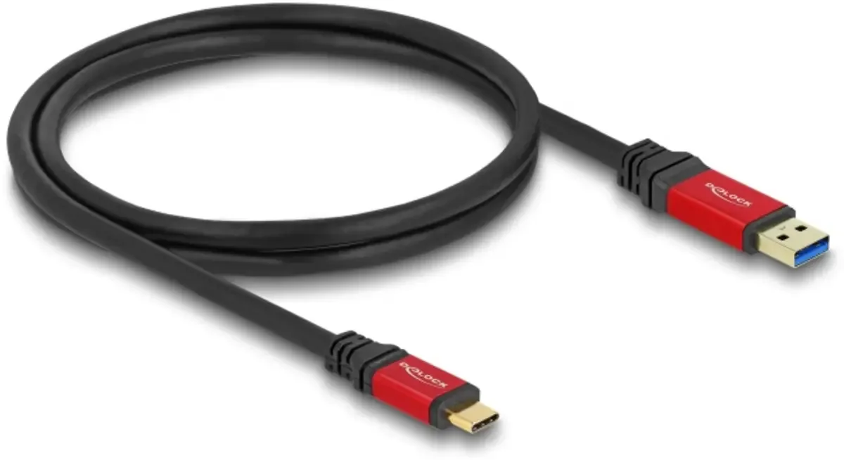 USB-Kabel USB-A Stecker, USB-C® Stecker 1.00 m Schwarz, Rot 80617 by Delock – product photo