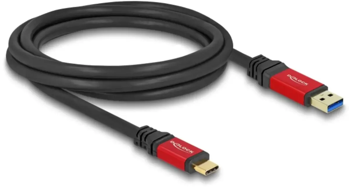 USB-Kabel USB-A Stecker, USB-C® Stecker 2.00 m Schwarz, Rot 80618 fra Delock – produktbillede