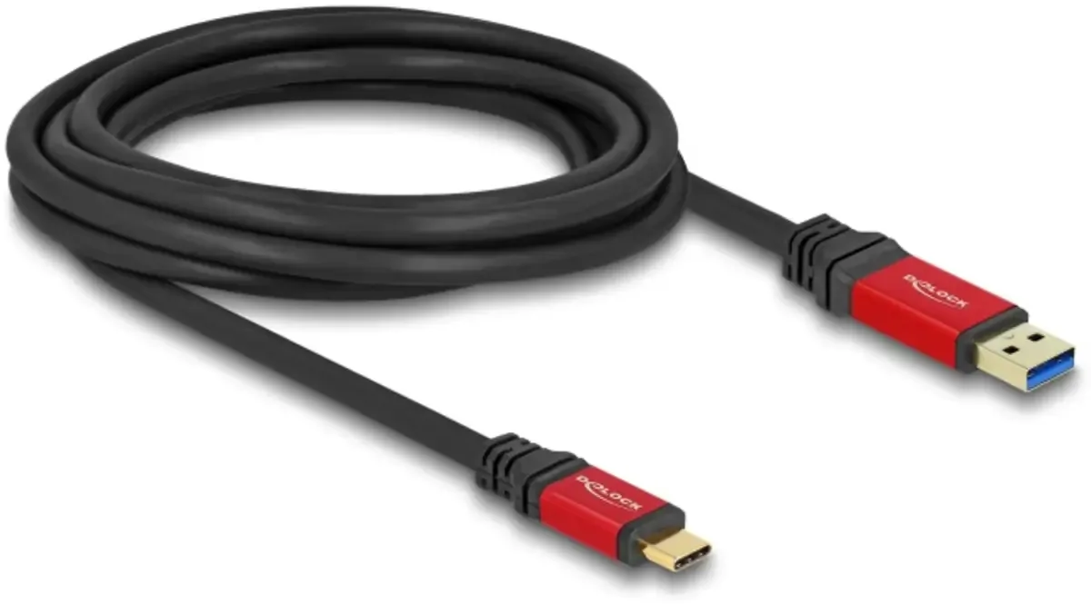 USB-Kabel USB-A Stecker, USB-C® Stecker 3.00 m Schwarz, Rot 80619 fra Delock – produktbillede