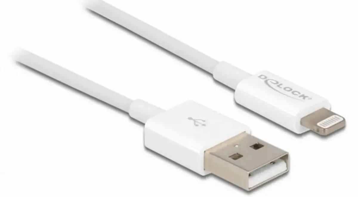 Câble de charge USB USB 2.0 USB-A mâle, Connecteur Lightning 1.00 m blanc avec USB 83000 de Delock – photo produit