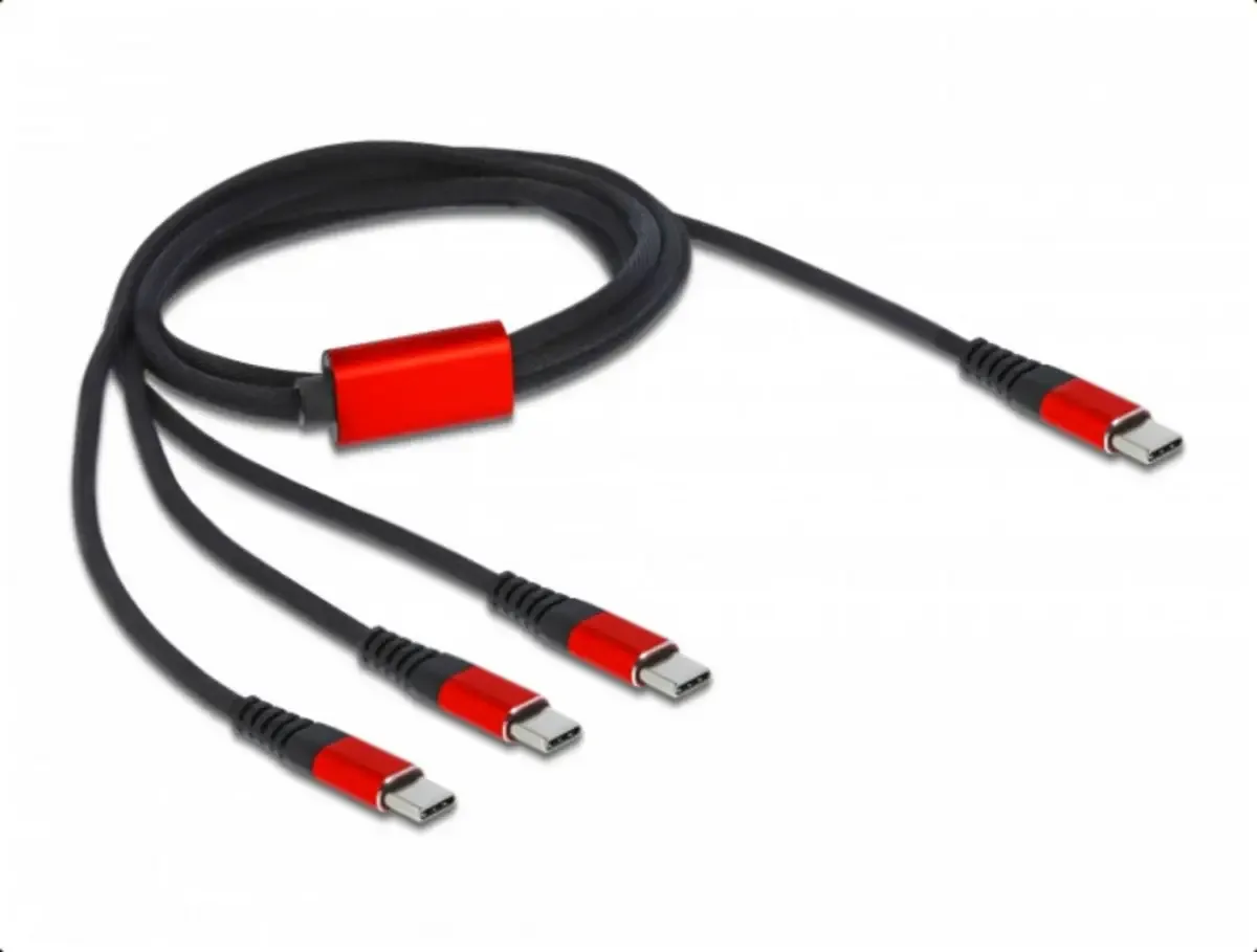 USB-Ladekabel USB 2.0 USB-C® Stecker, USB-C® Stecker, USB-C® Stecker, USB-C® Stecker 1.00 m Schwarz, Rot 86713 fra Delock – produktbillede