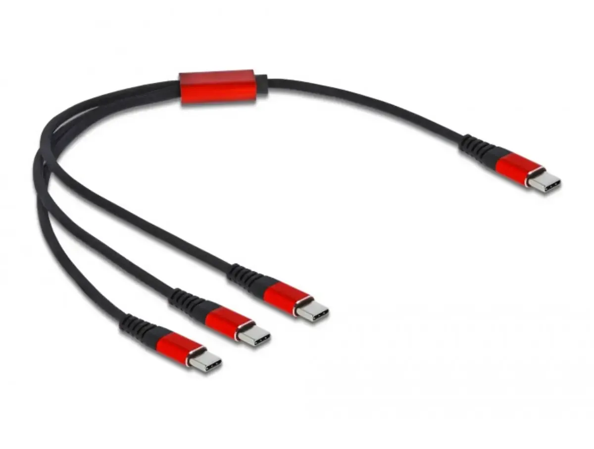 USB-Ladekabel USB 2.0 USB-C® Stecker, USB-C® Stecker, USB-C® Stecker, USB-C® Stecker 0.30 m Schwarz, Rot 86712 fra Delock – produktbillede
