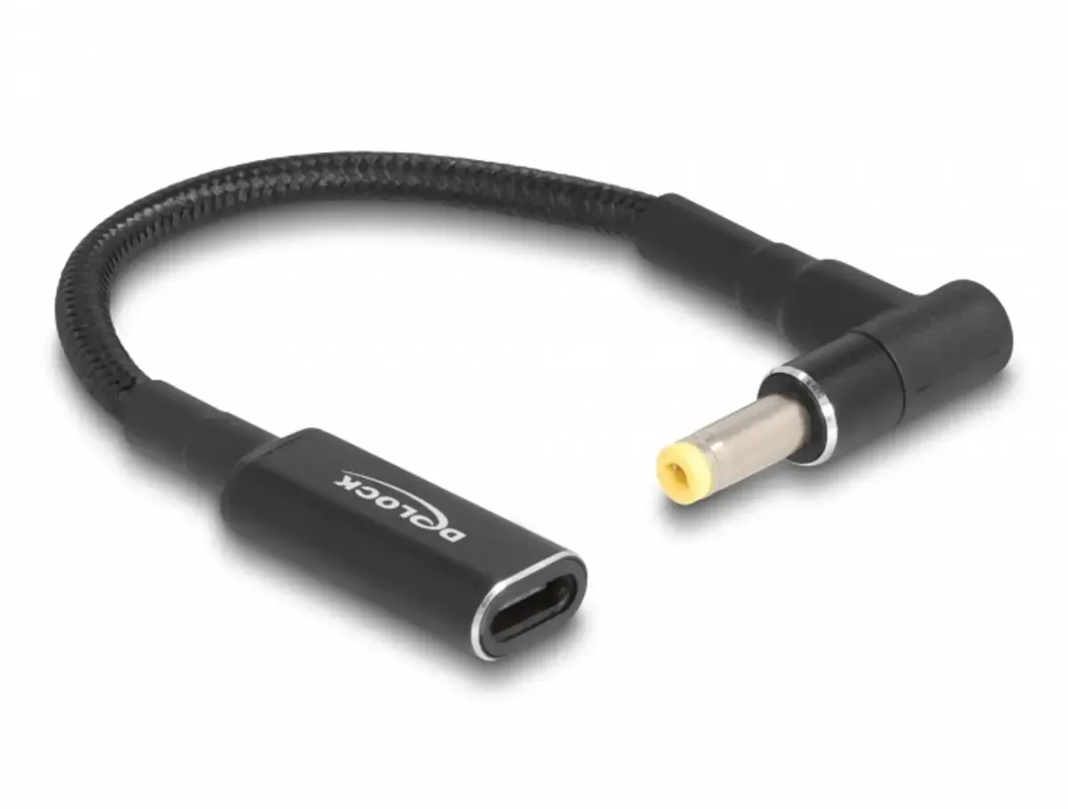 USB-Ladekabel USB-C® Buchse, DC Stecker 4,8 mm 0.15 m Schwarz Gewinkelter Kabelabgang 60033 fra Delock – produktbillede