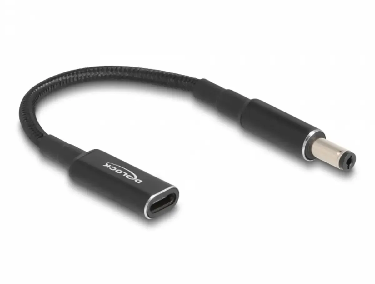USB-Ladekabel USB-C® Buchse, DC Stecker 5,5 mm 0.15 m Schwarz 60039 fra Delock – produktbillede