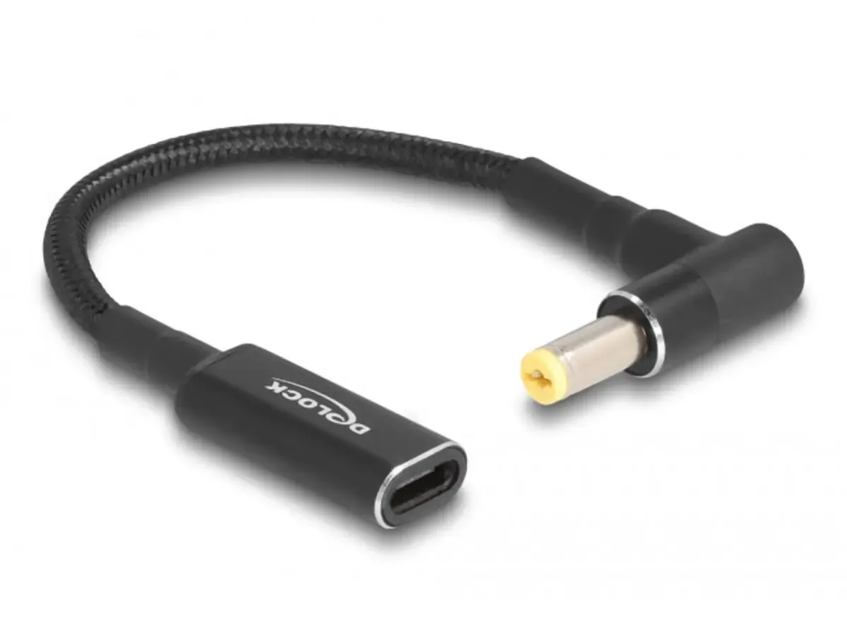 USB-Ladekabel USB-C® Buchse, DC Stecker 5,5 mm 0.15 m Schwarz 60038 från Delock – produktbild