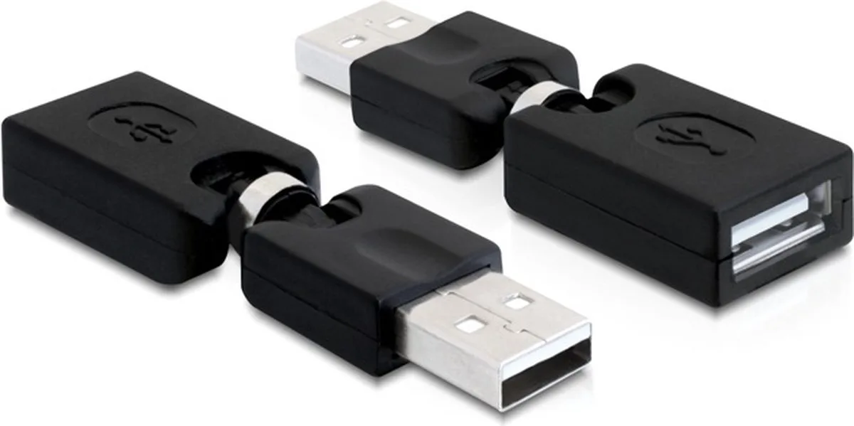 USB naar USB adapter - volledig bedekt / 360° draaibaar - USB2.0 fra Delock i Sort – produktbillede