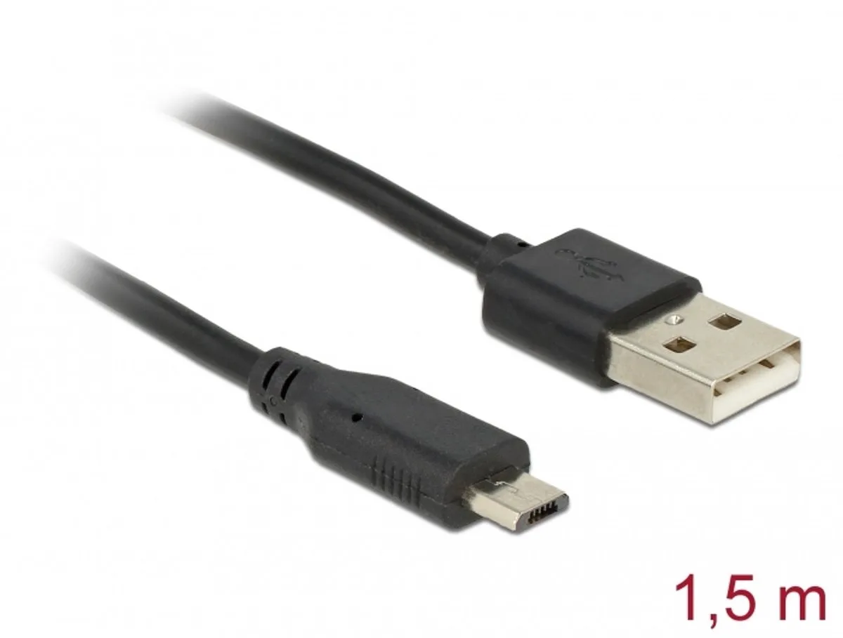 USB zu micro USB Daten- und Ladekabel mit LED Anzei fra Delock i Sort – produktbillede
