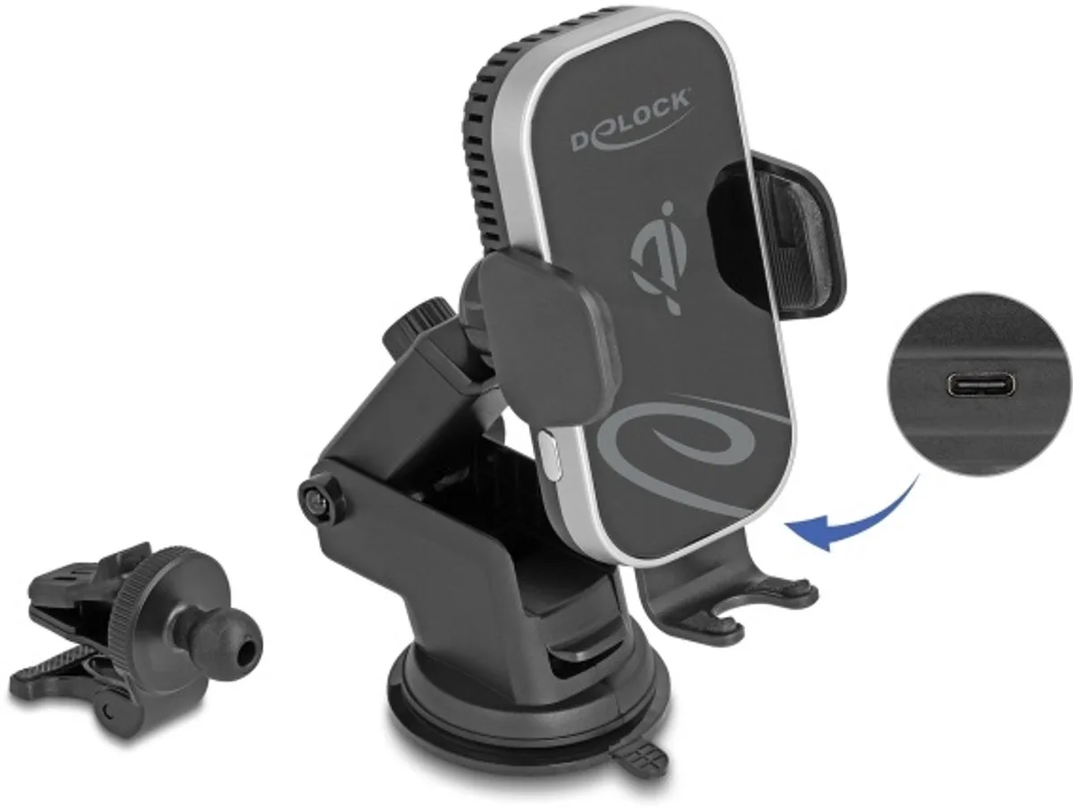 Wireless Car Charger Smartphone Holder with Charging and Cooling Function 15 W – Qi fra Delock – produktbillede