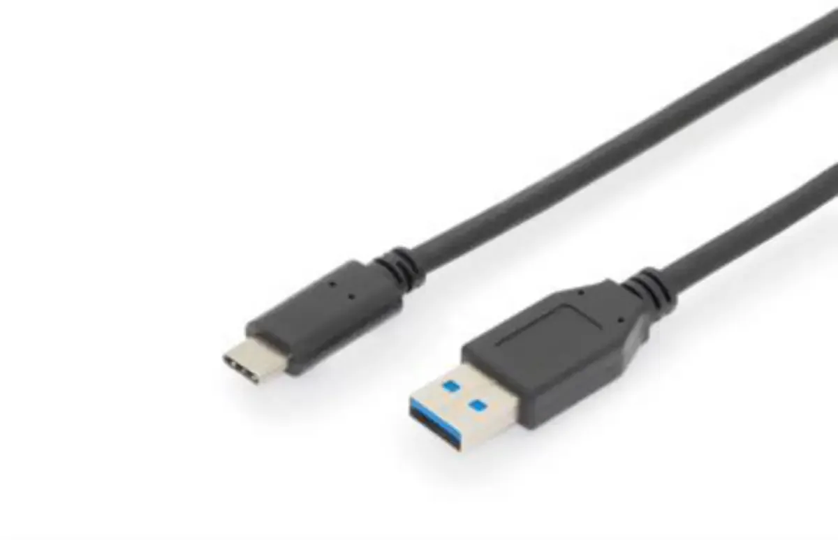 AK-300146-010-S USB-kabel USB 3.2 Gen1 USB-C stekker, USB-A stekker 1.00 m Afgeschermd (dubbel) von Digitus in Schwarz – Produktfoto