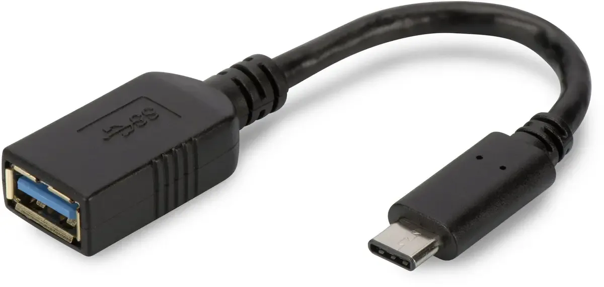 USB Adapter [1x USB 3.2 Gen 1 bus A (USB 3.0) - 1x USB 3.2 Gen 1 stekker C (USB 3.0)] AK-300315-001-S Rond, Stekker past op beide manieren, Afgeschermd von Digitus in Schwarz – Produktfoto