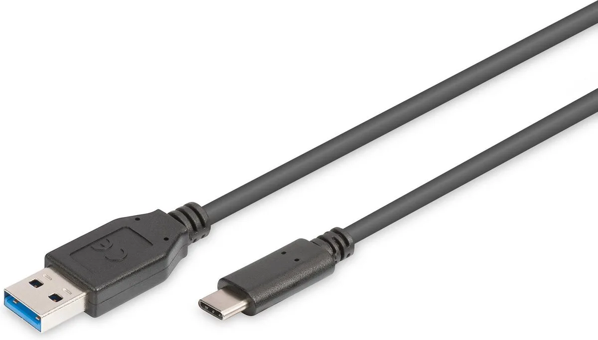 USB-kabel USB 3.2 Gen1 (USB 3.0 / USB 3.1 Gen1) USB-A stekker, USB-C stekker 1.00 m Rond, Stekker past op von Digitus in Schwarz – Produktfoto