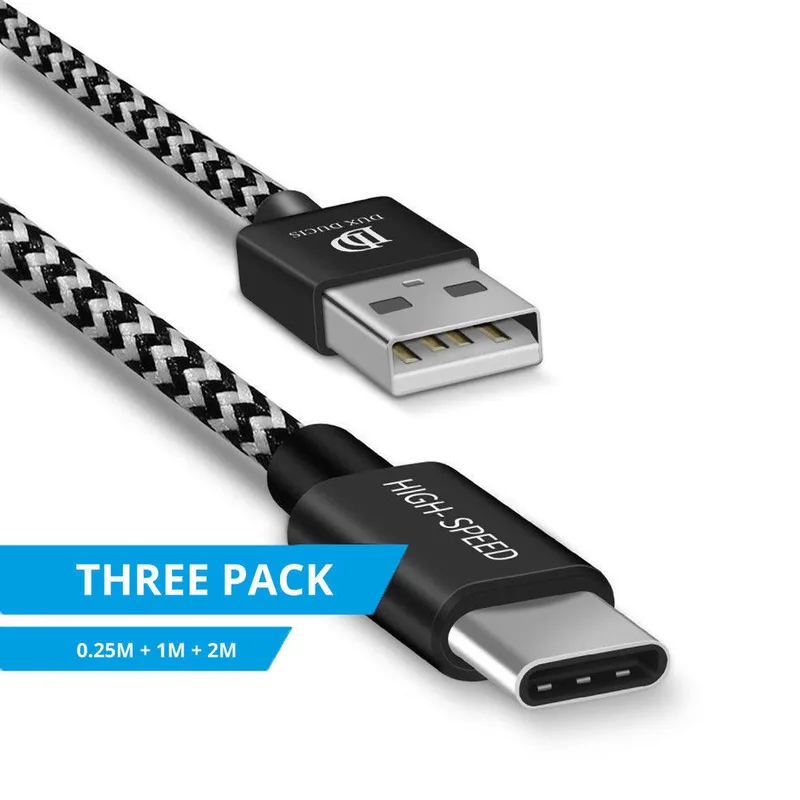 Dux Ducis 2.1A Fast Charge USB-A naar USB-C Kabel Set 3-Pack (0.25M + 1M + 2M) Zwart/Wit de Dux Ducis en Noir – photo produit