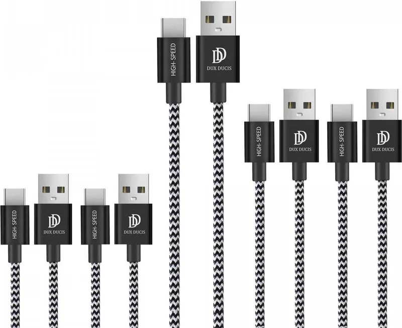 Dux Ducis 2.1A Fast Charge USB-A naar USB-C Kabel Set 5-Pack (2x 1M + 2x 2M + 1x 3M) Zwart/Wit van Dux Ducis in Zwart – productfoto