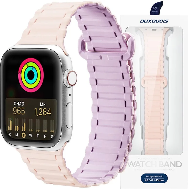 Dux - Ducis-band - (Armor-versie) - Apple - Watch - Ultra, - SE, - 8, - 7, - 6, - 5, - 4, - 3, - 2, - 1 - (49, - 45, - 44, - 42 - mm) - Siliconen - magnetische - bandarmband - Paars van Dux Ducis in Roze – productfoto