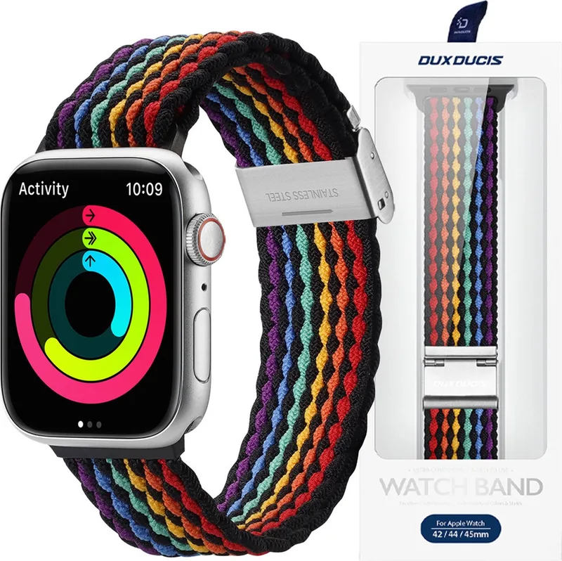 Dux - Ducis-band - - (gemengde - versie) - Apple - Watch - SE-band, - 8, - 7, - 6, - 5, - 4, - 3, - 2, - 1 - (41, - 40, - 38 - mm) - gevlochten - band - donkere - strepen - armband van Dux Ducis in Kleurrijk – productfoto