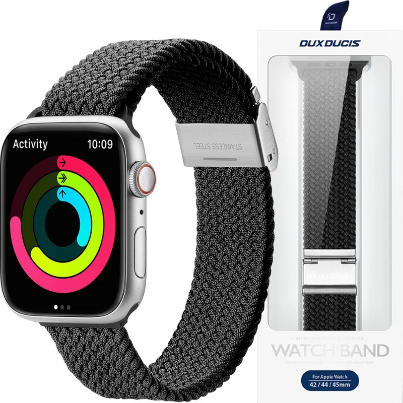 Dux - Ducis-band - (gemengde - versie) - Apple - Watch - Ultra-band, - SE, - 8, - 7, - 6, - 5, - 4, - 3, - 2, - 1 - (49, - 45, - 44, - 42 - mm) - Gevlochten - bandarmband van Dux Ducis in Zwart – productfoto