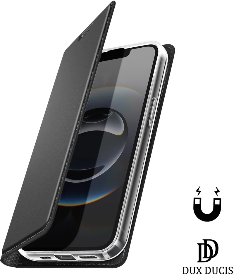 Hoesje Geschikt voor Apple iPhone 17e met Kaarthouder en Videostandaard Magnetische Sluiting by Dux Ducis in Black – product photo