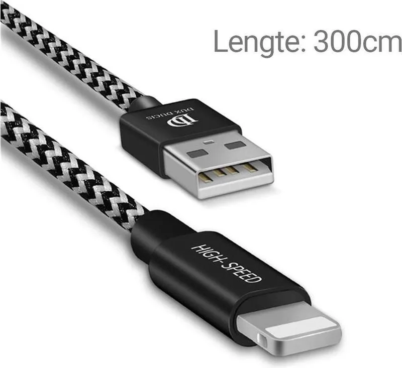 K-One - USB Lightning Kabel - 3.0 meter från Dux Ducis i Svart, Vit – produktbild