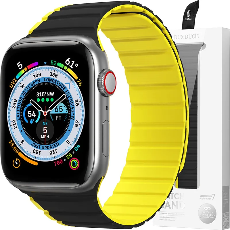 Magnetische - Apple - Watch Ultra, SE, 8, 7, 6, 5, 4, 3, 2, - 1 - (49, - 45, - 44, - 42 - mm) - Dux - Ducis-band - (LD-versie) - en - geel von Dux Ducis in Schwarz – Produktfoto