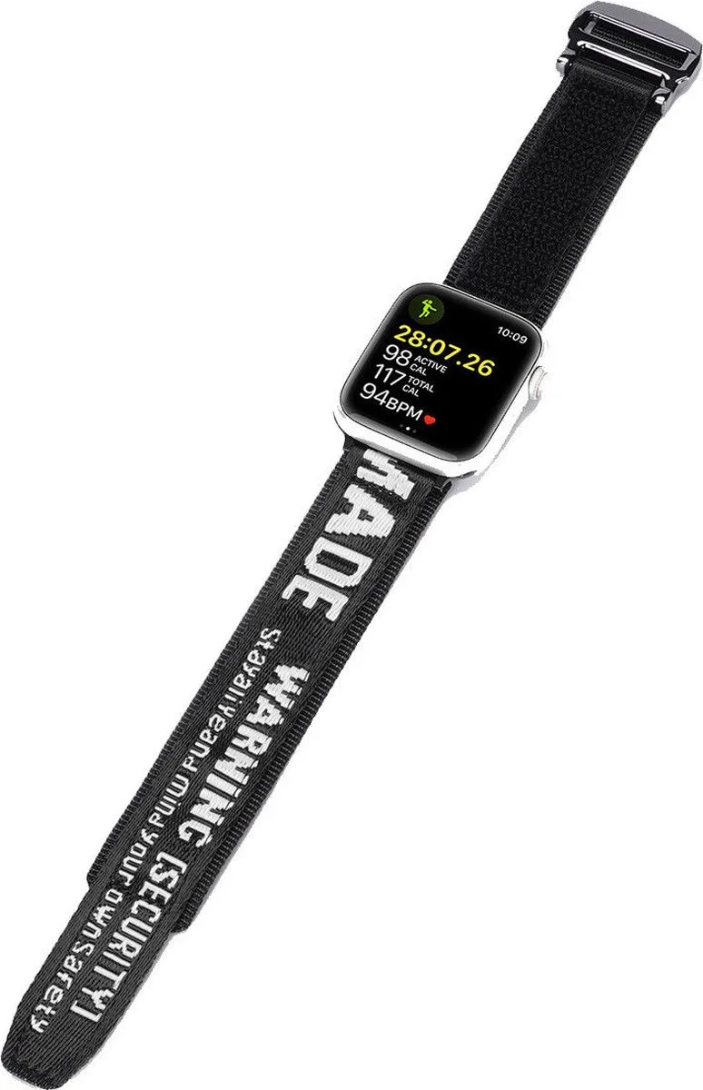 Outdoor Bandje Geschikt voor Apple Watch 1 / 2 / 3 / 4 / 5 / 6 / 7 / 8 / 9 / 10 / SE / Ultra - 49MM/46MM/45MM/44MM/42MM - Nylon - Zwart/Zilver von Dux Ducis in Schwarz – Produktfoto