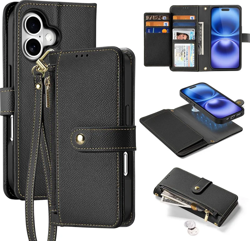 Telefoon Hoesje geschikt voor Apple iPhone 16 - Hoesje geschikt voor Magsafe Magneet - 2 in 1 Wallet Book Case - Lawa Series by Dux Ducis in Black – product photo