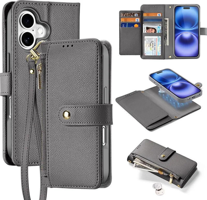 Telefoon Hoesje geschikt voor Apple iPhone 16 - Hoesje geschikt voor Magsafe Magneet - 2 in 1 Wallet Book Case - Lawa Series by Dux Ducis in Grey – product photo