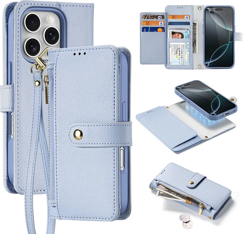 Telefoon Hoesje geschikt voor Apple iPhone 16 Pro Max - Hoesje geschikt voor Magsafe Magneet - 2 in 1 Wallet Book Case - Lawa Series by Dux Ducis in Licht Blauw – product photo