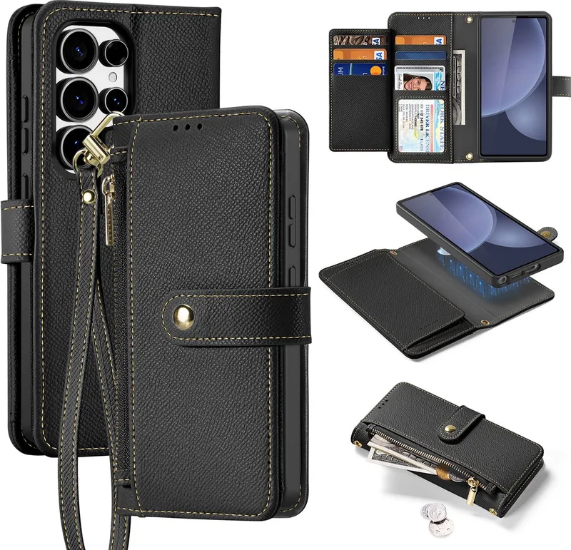 Telefoon Hoesje geschikt voor Samsung Galaxy S25 Edge - Hoesje geschikt voor Magsafe Magneet - 2 in 1 Wallet Book Case - Lawa Series van Dux Ducis in Zwart – productfoto