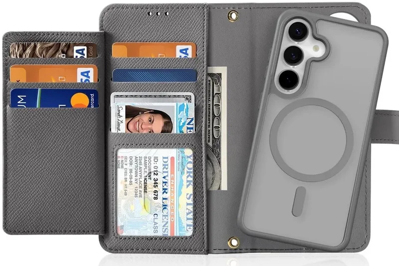 Telefoon Hoesje geschikt voor Samsung Galaxy S25 Plus - Hoesje geschikt voor Magsafe Magneet - 2 in 1 Wallet Book Case - Lawa Series de Dux Ducis en Gris – photo produit